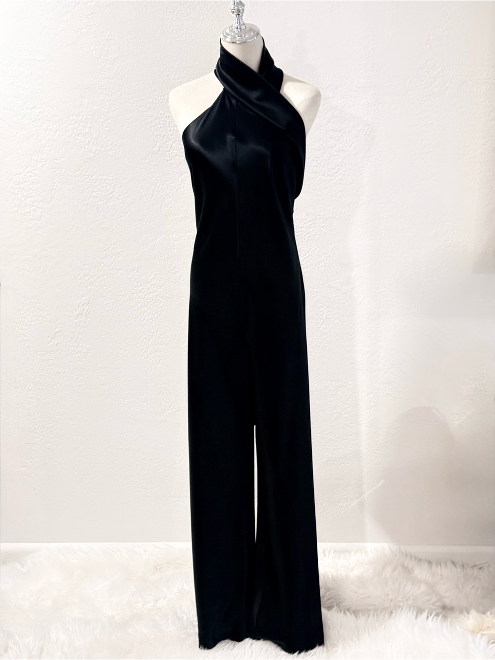 Galvan London Black Sienna Halter Satin Sash Tie Neck Wide Leg Jumpsuit luxury - Picture 5 of 16